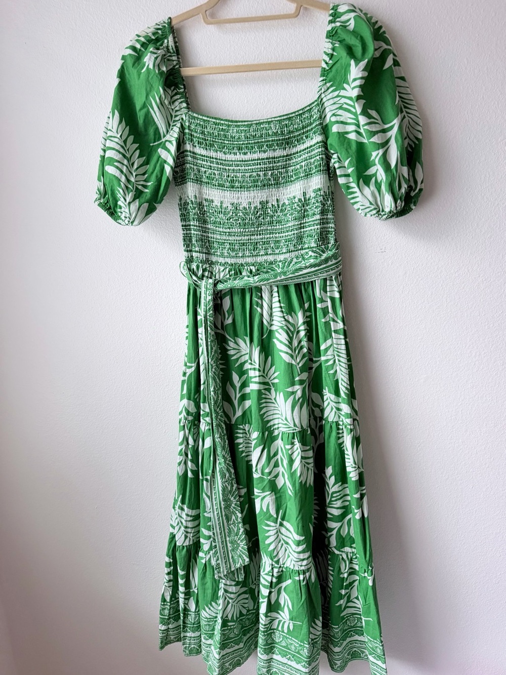 Flying Tomato Green and White Leaf-Print Maxi Dress